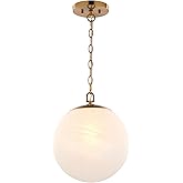 VAXCEL Monticello 1-Light 12 in. Wide Muted Brass Gold Globe Pendant with White Alabaster Glass Shade, Hanging Ceiling Fixtur