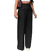 LAJIOJIO High Waist Dress Pants Women Casual,Wide Leg Business Pant Long Trousers with Pockets