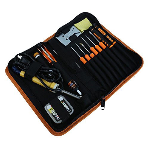Click Here to See More Images Tekit Primary Electric 30W Engineer DIY Welding Soldering Tool Set for beginner and professionals: Solder Sucker, soldering iron stand, Soldering tin pen, screwdriver, tweezer, cleaning sponge, Solder assist set