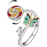 Cute Swirl Butterfly Rotating Fidget Rings for Women Sterling Silver Plated Adjustable Spinner Anxiety Stress Relief Rings Cubic Zirconia Stacking Wedding Band Jewelry Birthday Valentine's Day Gifts Comfort Fit Finger