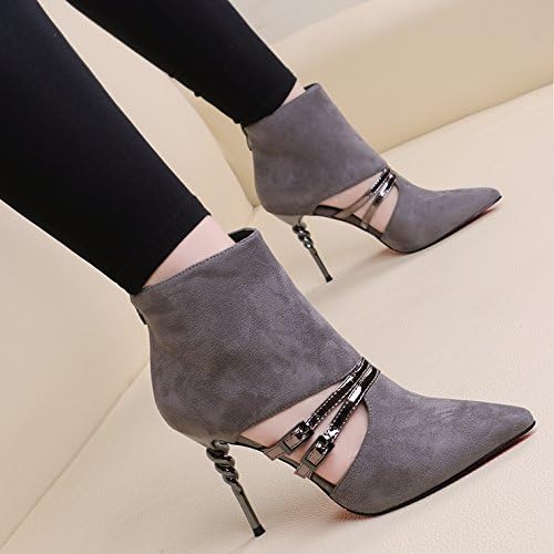SDKIR-Euro American winter boots stiletto heels heel Martin boots heel and naked bootsThirty-eightgray