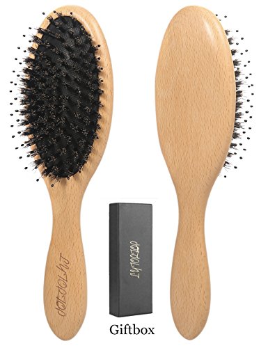Boar Bristle Hair Brush With Detangle Pins, Natural Wooden Hairbrushes for Women Men and Kids, Best for Thick,Curly,Dry or Damaged Hair,Reduce Frizz, Add Shine & Improve Hair Texture(Giftbox)