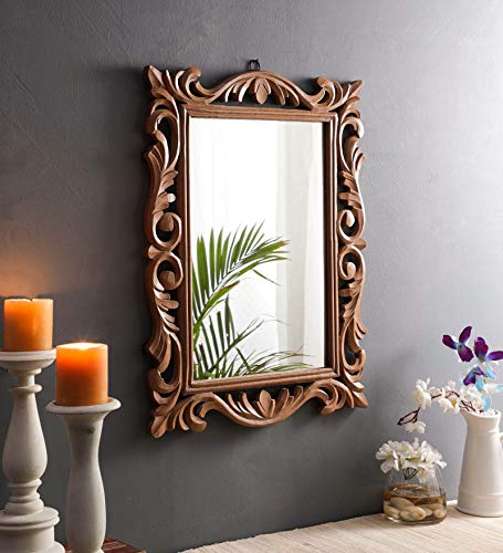 The Urban Store Wood Handcrafted Wall Mirror for Bedroom Home Decor Living Room Bathroom, 60 X 45 1.9 cm (Brown)