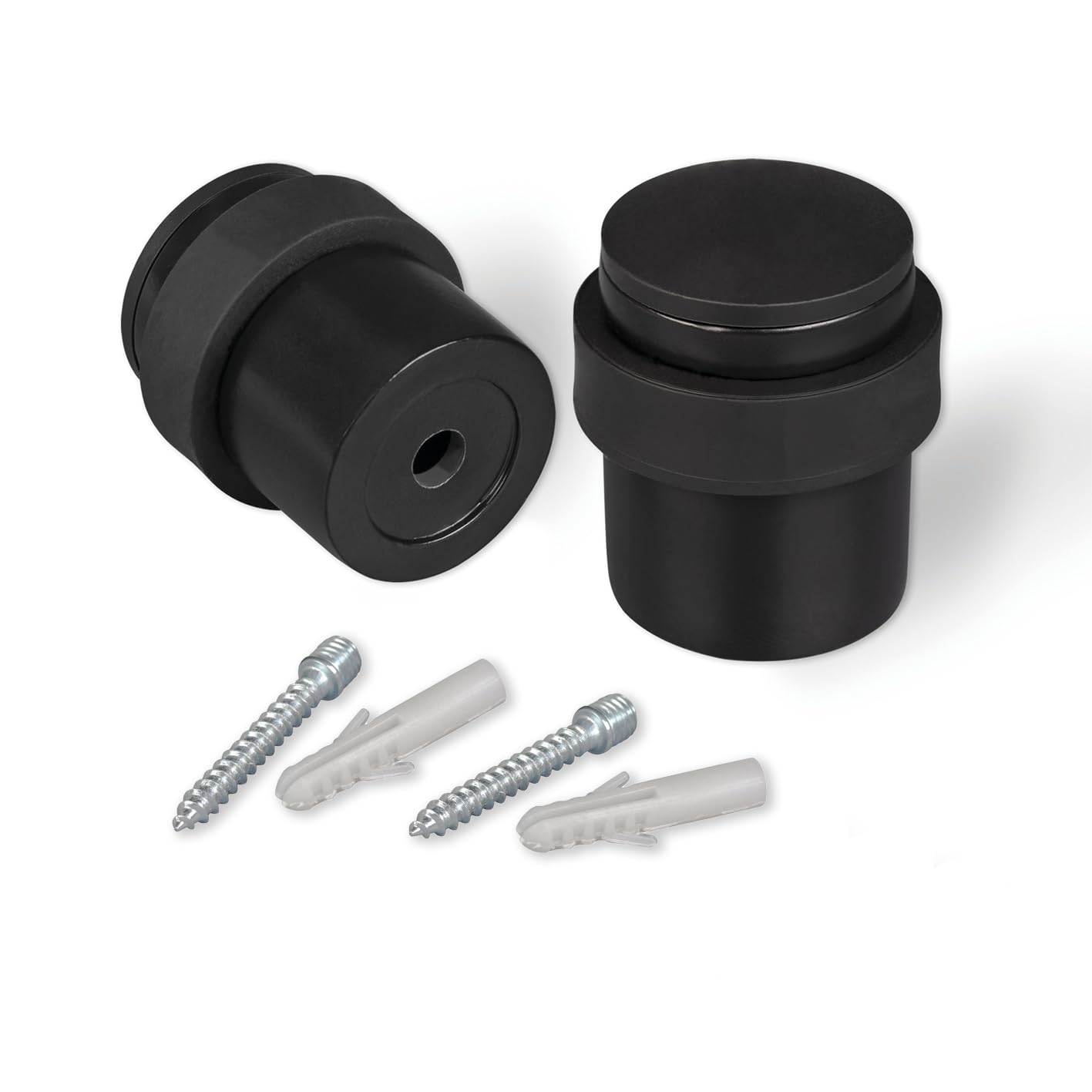 LouMaxx Door Stop Floor for Screwing Set of 2 - Door Stopper Metal in Black Matt for Reliable Door Hinge - Effectively Prevents Damage to Wall and Door, Includes Mounting Material