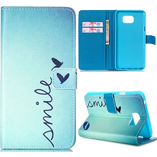 Galaxy Note 5 Case,Nancy's shop Slim Fit Full Body Premium Stand Feature Magnetic Pu Leather Hybrid Scratch Resistant Drop Protection Built-in Credit Card Id Holders Pockets Flip Cover Wallet (Smile)