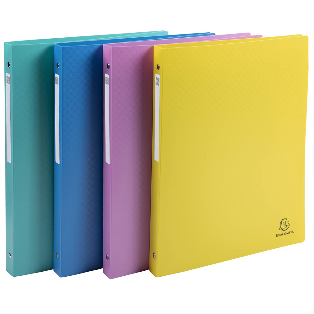 Exacompta - Ref. 51190E - Set of 4 Forever Young flexible PP binders - 4 round rings diameter 15 mm - Spine 20 mm - External dimensions: 32 x 25 cm - A4 file format - 4 assorted colors