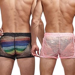 FIROTTII Mens Mesh Shorts Sexy Boxers See Through