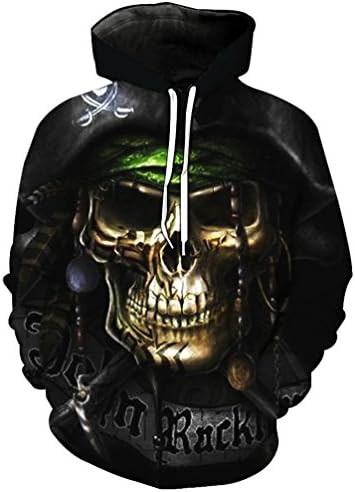 Unisex 3D Terror Skull Printed Big Pocket Hoodie Hooded Sweatshirt Hoody 4XL