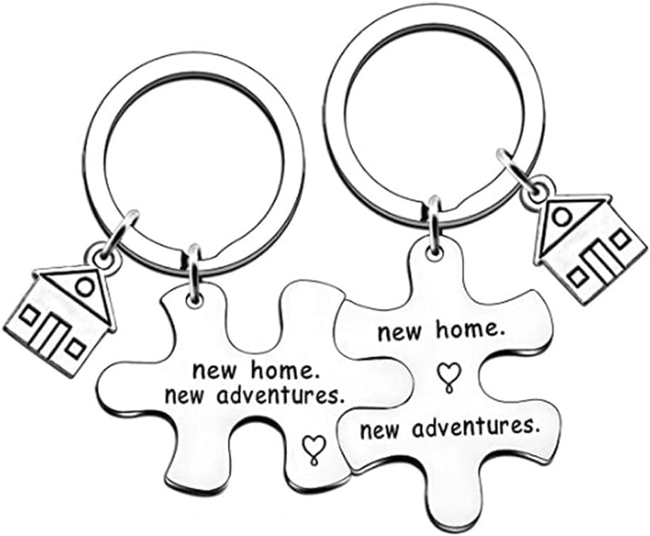 TOFBS Puzzle Partner Keychain Pendant Stainless Steel Alloy keyring With Engraving Couple Love Friendship Gifts Silver (2 Pcs Set#4)