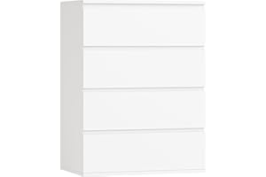 FOTOSOK 4 Drawer Dresser, White Dresser Modern Storage Chest of Drawers 23.6L x 15.7W x 31.5H in, White Storage Cabinet with 4 Drawers for Home Office