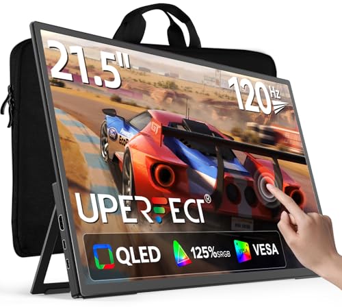 UPERFECT 21.5 Inch 120Hz QLED Touchscreen Portable Gaming Monitor 125% sRGB 2000:1 Contrast 1080P Large Display with 180° Integrated Mount USB-C HDMI for Laptop/PC/Game Console, VESA Compatible