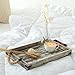 MyGift 2 Piece Set Rustic Torched Wood and Black Metal Decorative Nesting Serving Trays with Rope Handles for Breakfast in Bed, Coffee Table, Ottoman Decor
