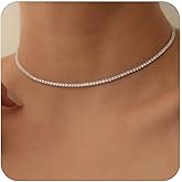Tennis Necklace for Women 14K Gold/Silver Plated Diamond Choker Necklace Dainty Cubic Zirconia Diamond Chain Necklaces for Women Trendy Gold Jewelry
