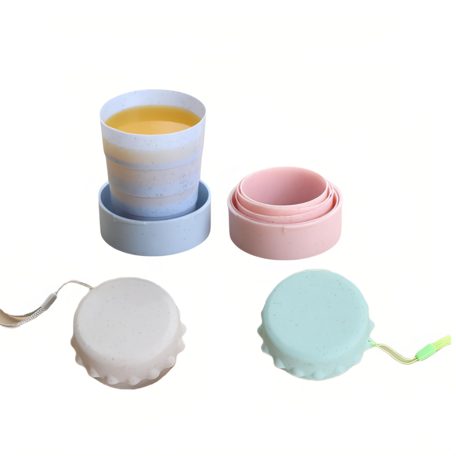 Photo 1 of FANBODTA Collapsible Travel Cup 4-Pack, 130ml Foldable Water Cup with Lid & Carabiner, Leak-Proof Portable Drinking Cup for Camping, Hiking, Travel - BPA-Free PP (Blue/Pink/Beige/Green)