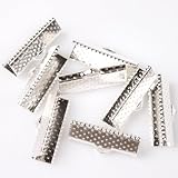 Textured Silvery Ribbon Bracelet Bookmark Pinch Crimp Clamp End Findings Cord Ends 70pcs 20mm