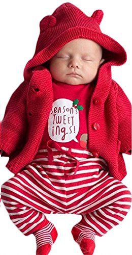 Baby Boys Girls Long Sleeve Christmas Romper Striped Pants Sets with Headband