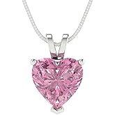 Clara Pucci 2 cttw Pink Simulated Diamond White Gold-Plated Silver Necklace and Pendant for Women (18" Box Chain,Heart Cut,8mm)