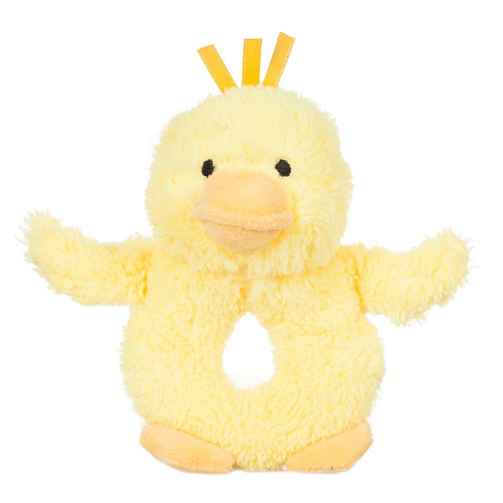 Apricot Lamb Baby Duck Soft Ring Rattle Toy, Hold Toy with Sound,Plush Stuffed Animal for Newborn Infant Babies Over 0 Months (Duck, 6 Inches)