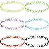 INBLUE Women's Rubber Necklace Chain Colorful Multicolor Double Line Henna Tattoo Choker Collar Stretch Elastic Set (6 PCS)