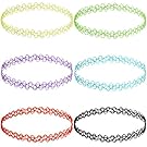 INBLUE Women's Rubber Necklace Chain Colorful Multicolor Double Line Henna Tattoo Choker Collar Stretch Elastic Set (6 PCS)