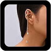 Erimberate Bohemian Crystal Dangle Earrings Cuff Chain Dangle Earrings Vintage Hoop Cuff Earrings Gold Long Chain Earring Claw Tassel Chain Earrings No Piercing Earrings Jewelry for Women