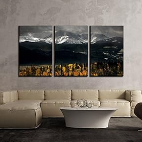 3 Piece Canvas Wall Art - Black Mountains Under Heavy Clouds - Modern Home Art Stretched and Framed Ready to Hang - 16"x24"x3 Panels