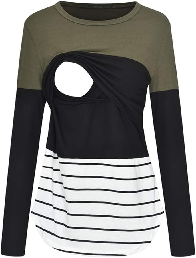 Women's Maternity Layered Nursing Tops Solid Short/Long Sleeve Henley V Neck T-Shirts Breastfeeding Blouse