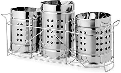 Quality Cops Stainless Steel Cutlery Spoon Holder with Stand (Silver) - Set of 3