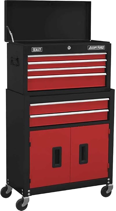 Sealey AP22R Topchest Rollcab 6 Drawer Tool Chest Red Ball-Bearing Slides