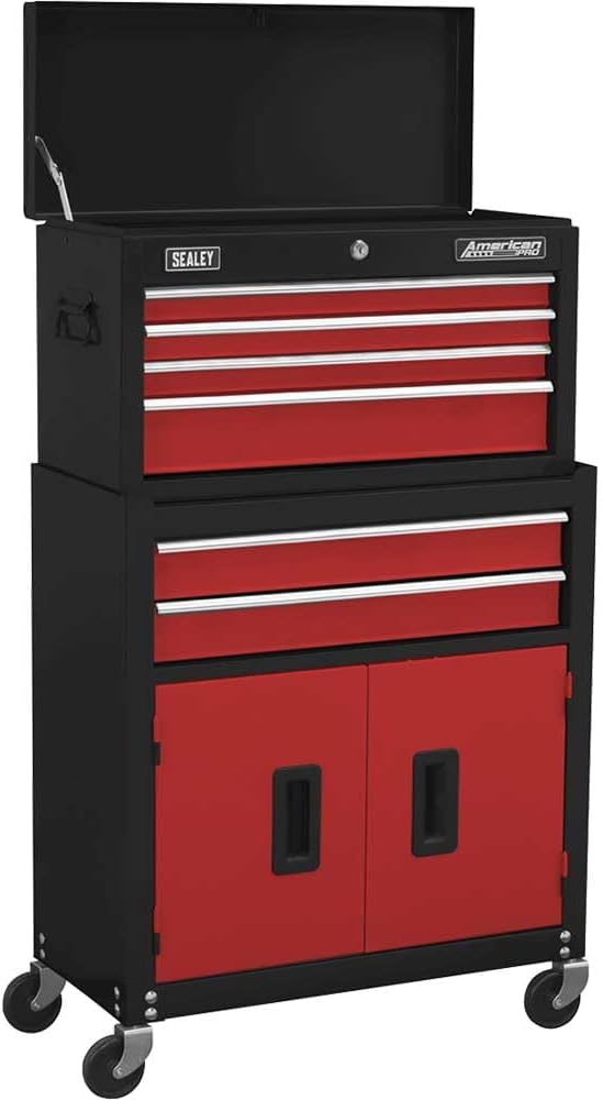 Sealey AP22R Topchest Rollcab 6 Drawer Tool Chest Red Ball-Bearing Slides