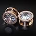 ZS Rose Gold Stainless Steel Screw Big Cubic Zirconia Ear Gauges Plugs Tunnels Expander Body Piercing (Gauge=00g(10mm))