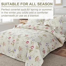 Ycosy Flower Quilt Set Twin Size Beige Floral