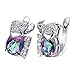 J.MOSUYA Women Elephant Rainbow Mystic Topaz Jewelry Set Include Ring Earring and Necklace