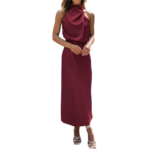 PRETTYGARDEN Women's 2025 Summer Satin Dress Elegant Sleeveless Mock Neck Cocktail Party Maxi Dresses (Army Green,Small) at Amazon Women's Clothing store PRETTYGARDEN Women's 2025 Summer Satin Dress Elegant Sleeveless Mock Neck Cocktail Party Maxi Dresses (Army Green,Small) at Amazon Women's Clothing store