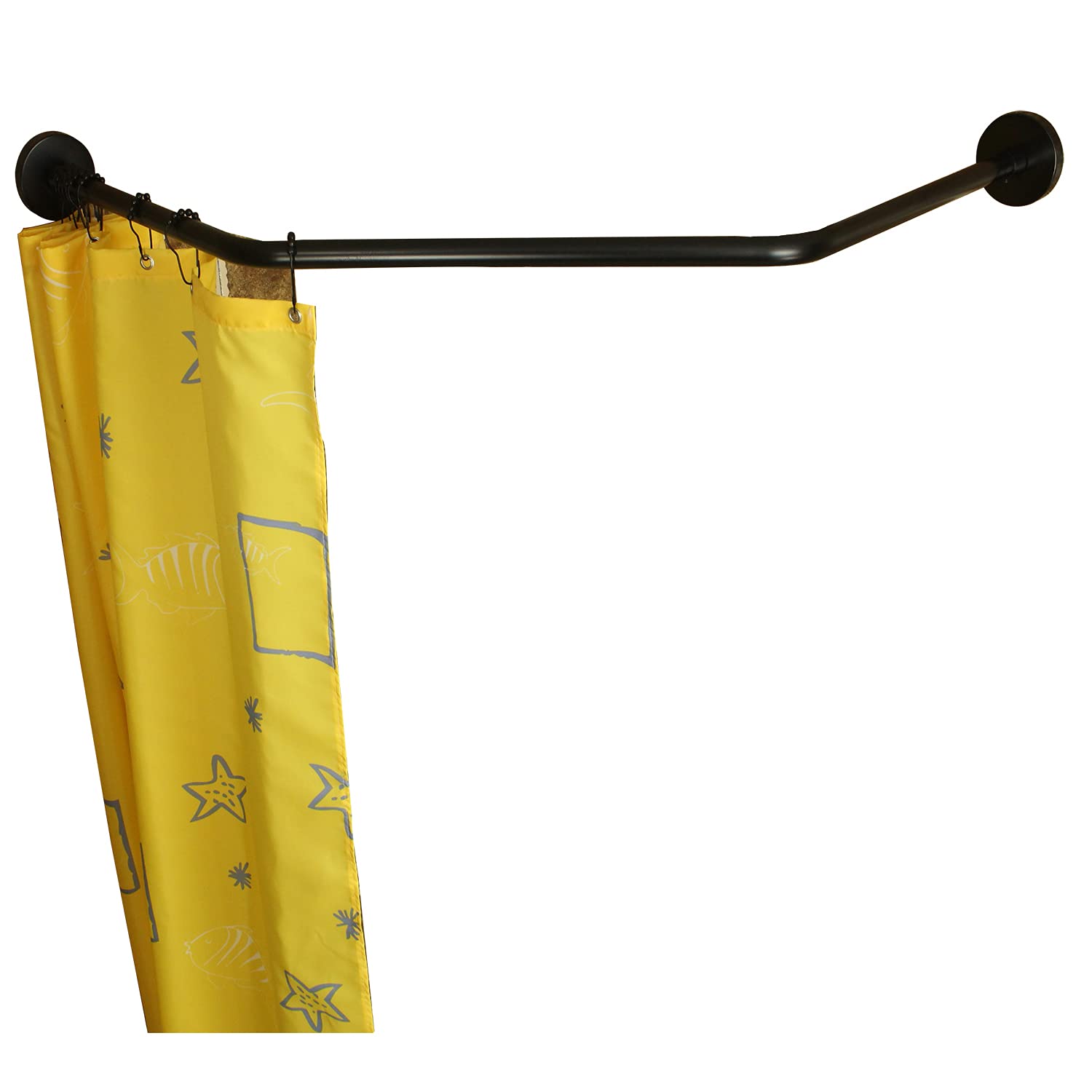 Sikaiqi Stretchable 304 Stainless L Shaped Bathroom Bathtub Corner Shower Curtain rail Rack(Black Diamond, Length on Both Sides: 43-65 cm,middle Width: 51-66 cm)