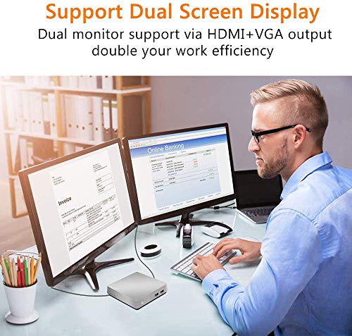 T11 Mini PC,Windows 10 Pro Intel Atom x5-Z8350 Fanless Desktop Computer,4GB DDR3/64GB eMMC, Support 2.5-Inch SATA III Internal SSD/HDD,4K HD,2.4/5G WiFi,1000M LAN,HDMI/VGA Output,Auto Power On - Thumbnail 5