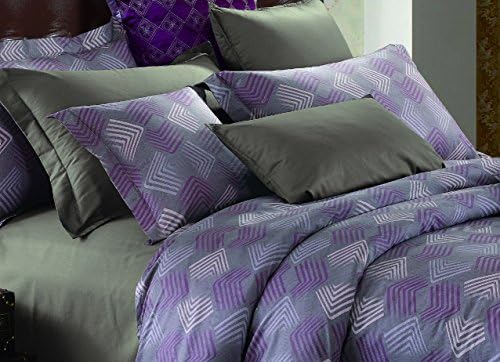 LJ Home Fashions Quartz Reversible Geometric Duvet Cover Set (3p), King Purple/Rose/Taupe