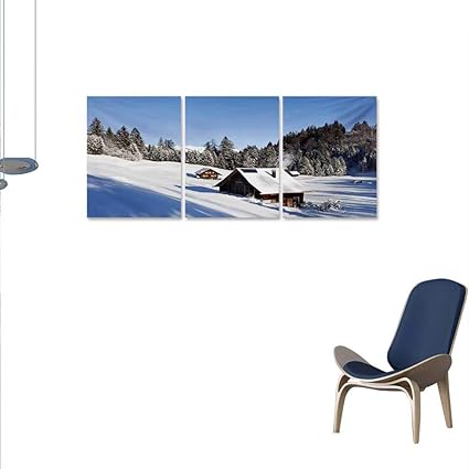 Amazon Com Winter 3 Piece Canvas Wall Art Log Cabins In The