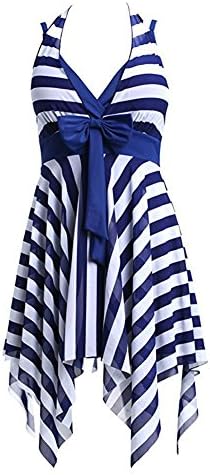Stripe Pattern Women One-piece Swimsuit Swim Dress (XL : weight 130lbs-143lbs)
