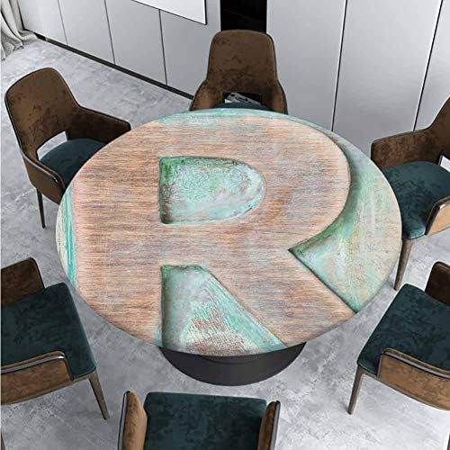 ThinkingPower Printed Tablecloth, Alphabet Letterpress R Round Tablecloths for Circular Table Cover in Washable Polyester Diameter - 70 Inch(Elastic edge)