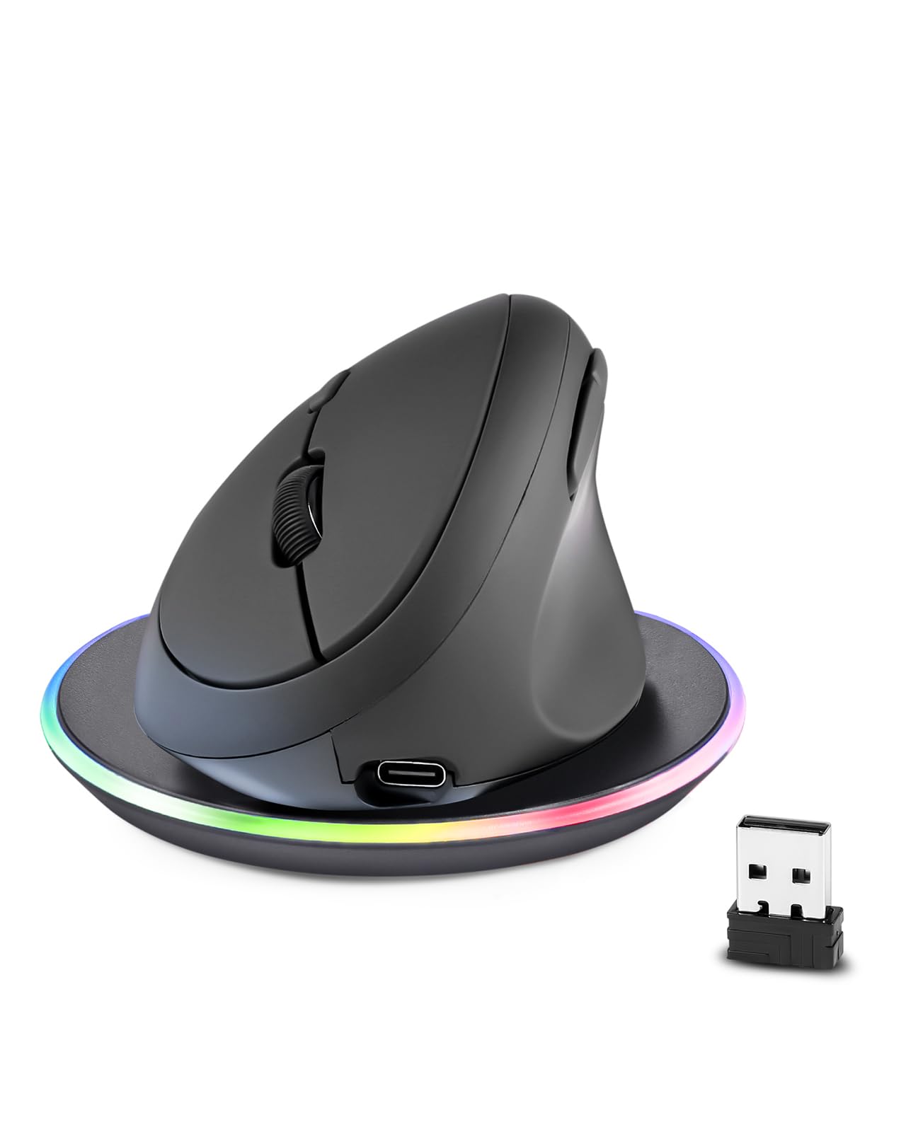Photo 1 of Perixx PERIMICE-719RX Wireless 2.4G Rechargeable Ergonomic Mouse - Duo Wired and Cordless Charging Feature - Wireless Charger Included - Black