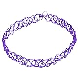 Kingfansion Stretch Gothic Tattoo Henna Choker Hippy Pendant Necklace Elastic 80s 90s (Purple)