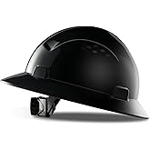 PACIFIC PPE Full Brim Hard Hat, OSHA Construction Safety Helmet Certified to ANSI Z89, 4 Point Adjustable Ratchet Suspension, Class E, G & C, Black