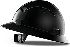 PACIFIC PPE Full Brim Hard Hat, OSHA Construction Work Approved, HDPE Safety Helmet with 4 Point Adjustable Ratchet Suspensio