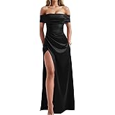 Memoriesea Women's Elegant Off Shoulder High Split Bodycon Evening Wedding Maxi Dress