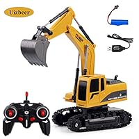 Uizbeer RC Excavator Truck Toy Construction Tractor,Boys Full Functional Remote Control Excavator Vehicle with Metal Shovel/Flashlights,Rechargeable Die-cast Digger Car Gifts for Kids (6CH)
