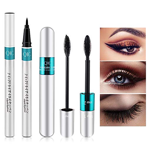 4D Silk Fiber Lash Mascara Eyeliner Pen Set, COOSA Double Head 2 in 1 Waterproof Mascara with