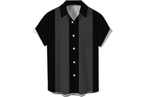 CURBODO Bowling Shirts for Men Retro Short Sleeve Button Down Shirt Hawaiian Casual Printed Beach Shirt