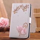 Luxury 3D Fashion Bling Diamond Bow PU Flip Wallet Leather Case Cover For Smart Mobile Phones (ZTE ZMax Z970 , Ballet Girl )