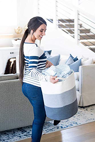 Little Hippo 2pc Large Cotton Rope Basket (18"x16") 100% Natural Cotton! Rope Basket, Woven Storage Basket, Large Basket, Blanket Basket Living Room, Toy Basket, Pillow Basket, Gray